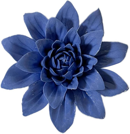 3.54" Handmade Porcelain Paeonia Lactiflora Wall Art Decor, 3D Ceramic Flower Wall Hanging, Home Office Decor, Unique Gift for Home Office Decor, Girls (Dark Blue)