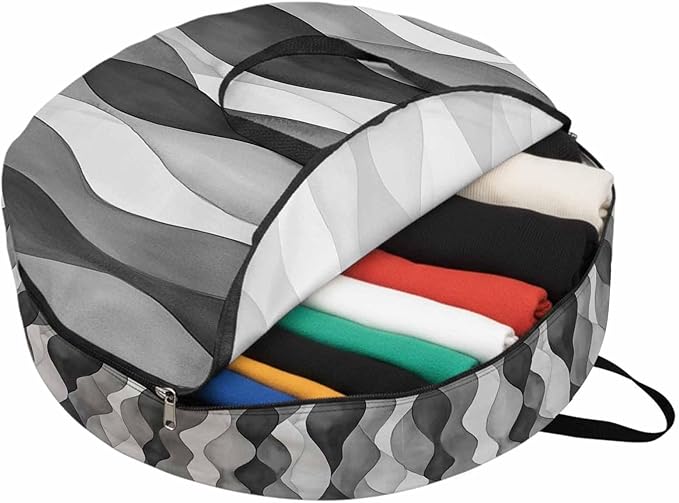 Gray Ripple Round Storage Bag 24 Inch, Abstract Gradient Watercolor Modern Clothes Storage Container with Handles Heavy Duty Organizer for Comforter, Bedding & Holiday Wreaths