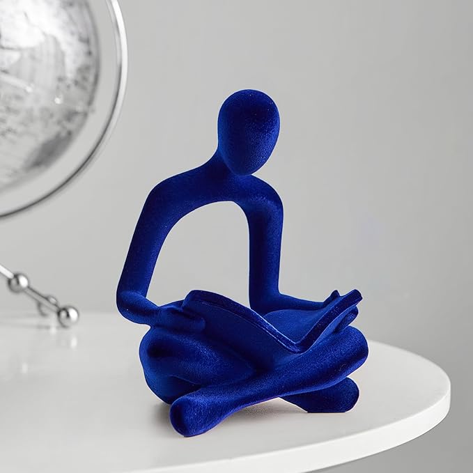 Navy Blue Reading Statue Decor, Modern Abstract Thinker Sculptures Decorations for Living Room, Flocked Figurine for Dining Room Office TV Stand Shelf Coffee Table Decoration, Gifts for Women