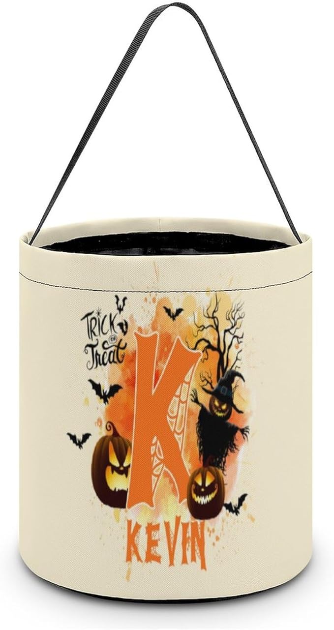 Personalized Halloween Trick or Treat Candy Bag with Name Custom Text Party Tote Bucket Halloween Candy Basket Gift (Bag-2)