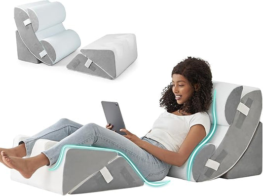 Hansleep Bed Wedge Pillow Set for After Surgery 6PCS, Post Surgery Pillow for Sleep Apnea and Acid Reflux Relief, Adjustable Reading Pillows Back Support with Memory Foam, White, 20"