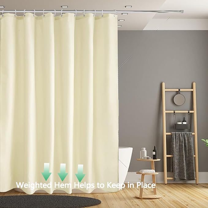 LLSCL Beige Fabric Shower Curtain Liner with Bottom Counterweight, Waterproof Hotel Quality, 72 x 72 Machine Washable