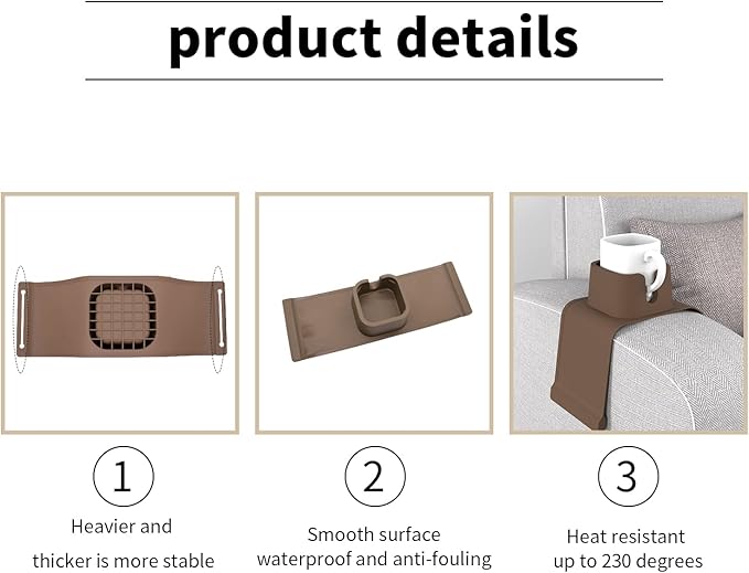 vodvob Couch Cup Holder,Anti-Spill Sofa Cup Holder Silicone Coaster,Suitable for Sofa Recliner Armchairs,Brown