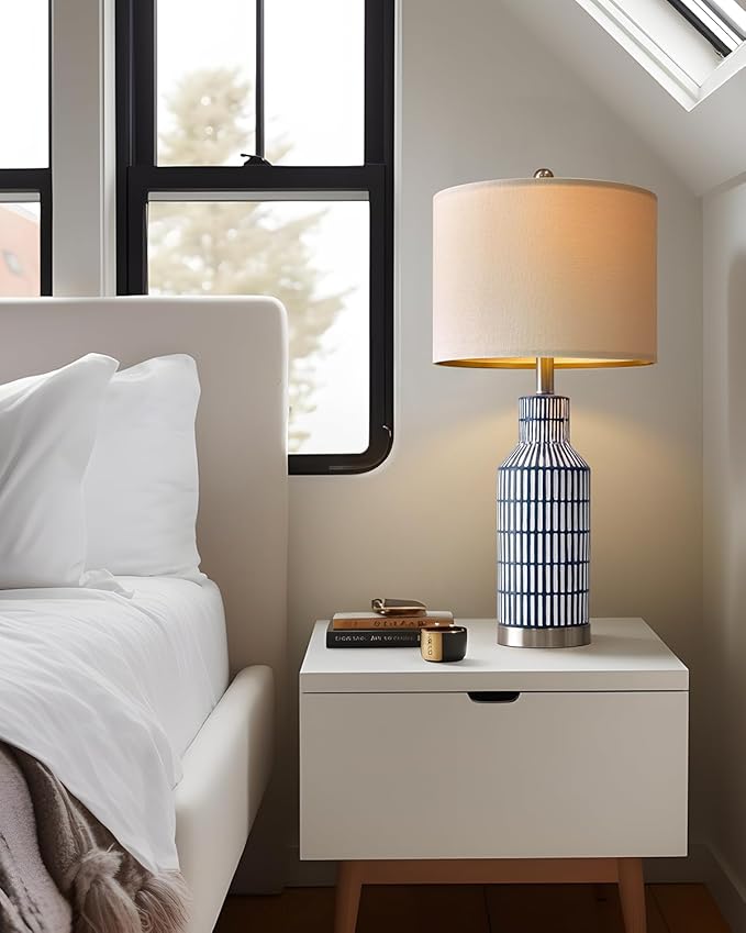 USumkky 25" Modern Ceramic Lamps Single Table Lamp for Living Room Bedroom Farmhouse Nightstand Bedside Lamps