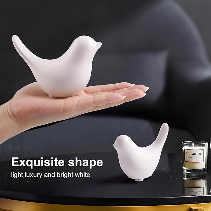Elegant White Small Bird Sculptures,Modern Abstract Art Pieces for Bookshelf Decor, Coffee Table Decor, and Luxury Home Decor Accents(2Pcs White Birds)