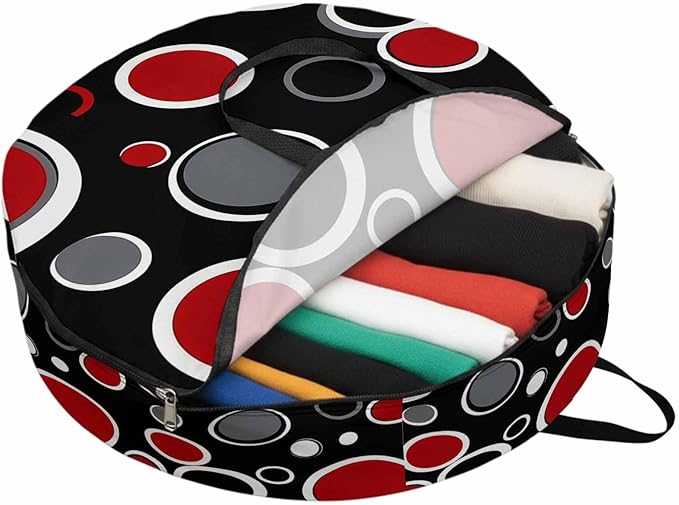 30 Inch Round Storage Bag 1 Pack,Abstract Red Black Circle Waterproof Wreath Storage Container with Handles&Zipper Color Block on Black Closet Organizer Bags Garland Box
