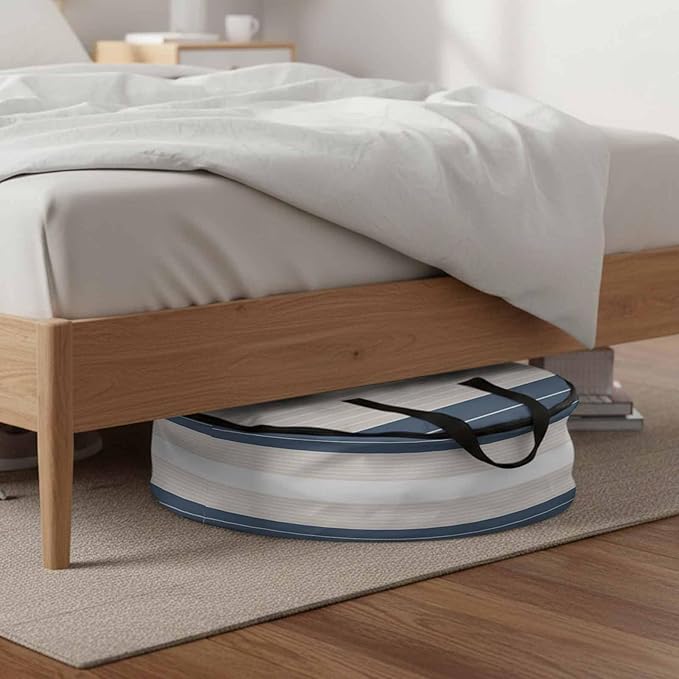 Storage Bag Cream Striped Round Storage Totes Bins Closet Organizers with Zippers & Handle Ombre Blue Stripes Clothes Storage Container for Bedroom Dorm Space Saving Packing Supplies Moving Bags