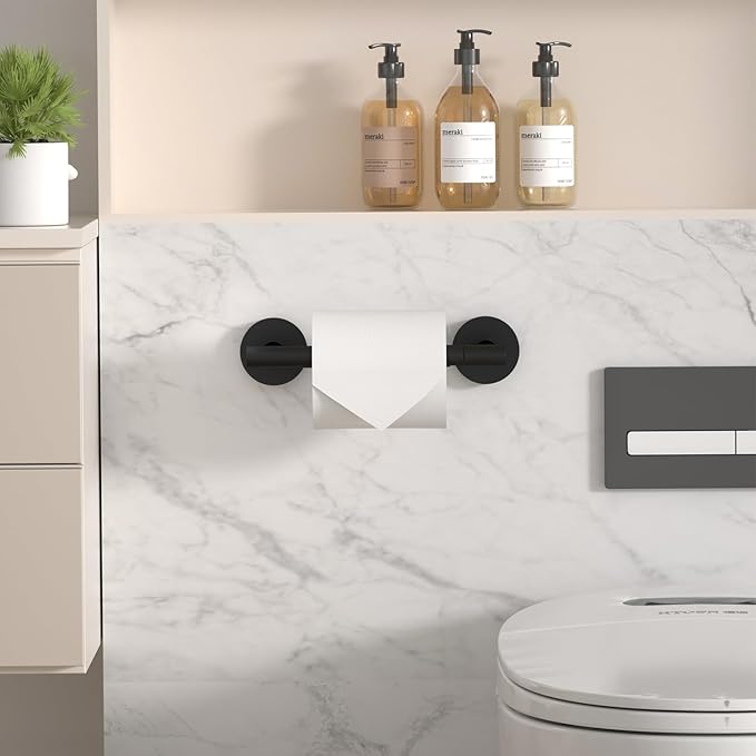 HITSLAM Toilet Paper Holder Wall Mount Matte Black, Double Post Pivoting Toilet Paper Roll Holder, SS304 Stainless Steel Bathroom Toilet Tissue Holder, 2 Pack