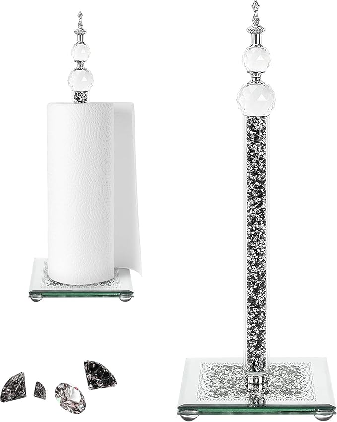 Paper Towel Holder, Bling Black Paper Towel Roll Holder, Deco Standing Paper Towel Holder for Kitchen Countertops Bathroom, Paper Towel Dispenser with Weighted Base, Anti Slip(Square/Black)