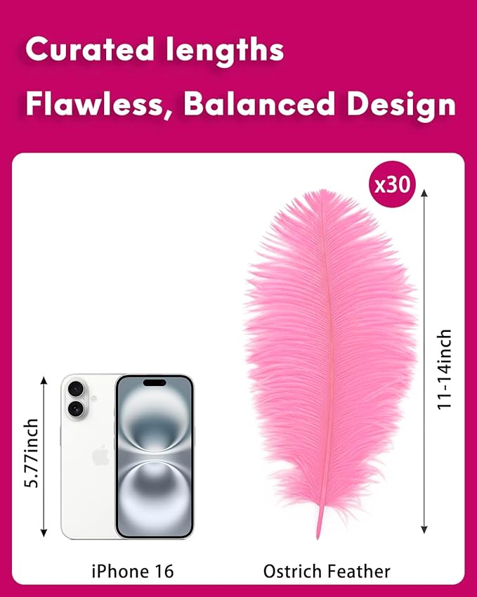30pcs Pink Ostrich Feathers Natural Bulk 11-14inch(28-35cm) Vase Craft Wedding Home Party Centerpieces Christmas Day Decoration