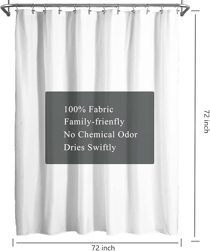 LLSCL White Fabric Shower Curtain Liner with Bottom Counterweight, Waterproof Hotel Quality, 72 x 72 Machine Washable