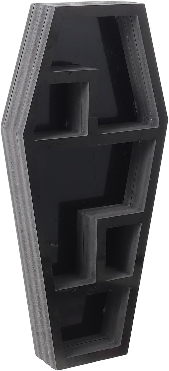 Creative Gothic Coffin Shelf Organizer for Halloween Decor Lightweight Compartment Storage Rack for Knick-knacks Wall-Mounted Desktop Use Eerie Decoration for Spooky Theme Rooms