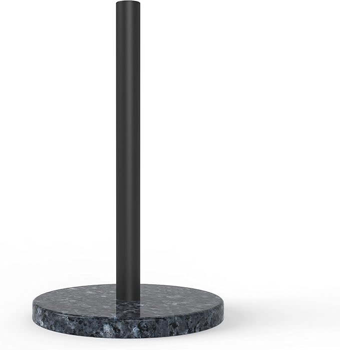 Koville Luxury Norway Granite Paper Towel Holder Countertop, Metal Rod 8" Marble Base Paper Towel Holder Stand for Kitchen Organization and Storage, Fit for Standard or Jumbo-Sized Rolls(Blue Pearl)