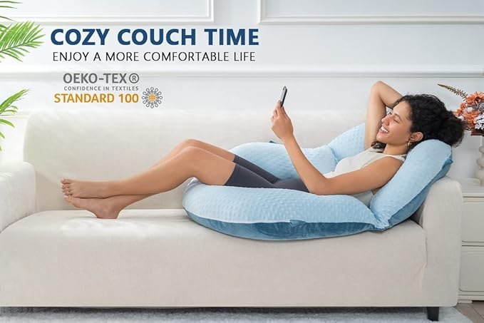 INSEN Reading Pillow, Back Pillow for Sitting in Bed for Reading, Nurse & Relax, Reading Pillow for Adults, Moms & Kids, Sit Up Pillow for Bed, Double-Sided Blue