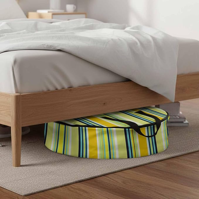 Storage Bag Yellow Stripes Round Storage Totes Bins Closet Organizers with Zippers & Handle Boho Style Lines Striped Clothes Storage Container for Bedroom Dorm Space Saving Packing Supplies Bags