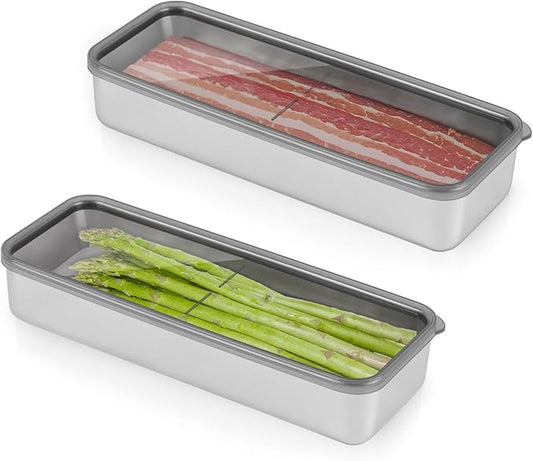 2Pack Bacon Holder for Fridge,Bacon Container for Refrigerator,Deli Meat Box for Refrigerator,304SS Airtight Food Storage Container,Stackable Fridge Organizer with Locking Lid (BPA Free)