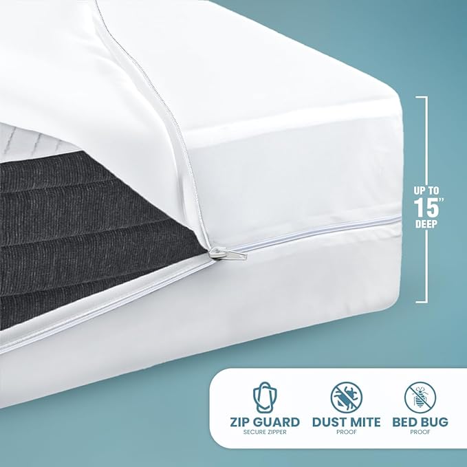 Utopia Bedding Mattress Protector Zippered Short Queen Size, 100% Waterproof Bed Bug and Dust Mite Proof Mattress Encasement, Absorbent 6 Sided Mattress Cover