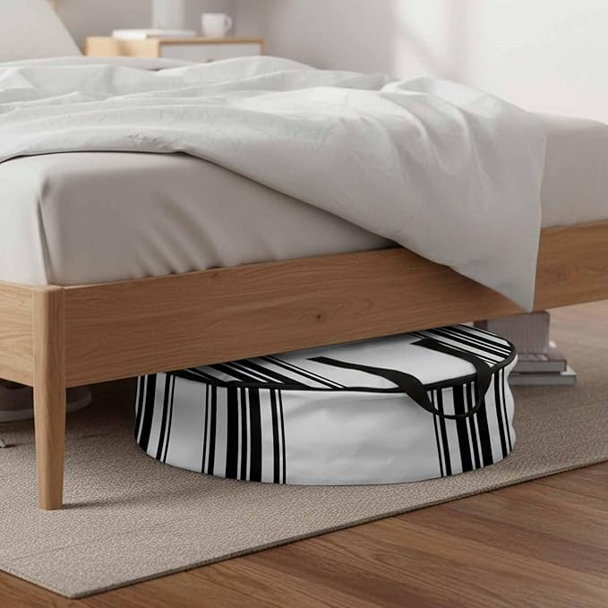 Storage Bag Black Stripes Round Storage Totes Bins Closet Organizers with Zippers & Handle Simple Style Clothes Storage Container for Bedroom Dorm Space Saving Packing Supplies Moving Bags