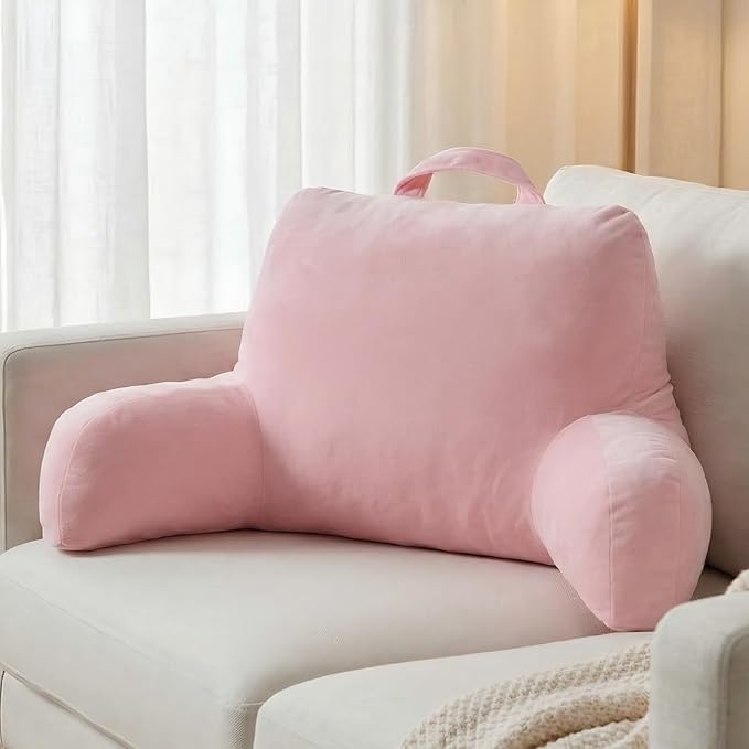 NOONTIDE Reading Pillow for Sitting up in Bed and Couch,Large Back Pillow for Adult & Teens with Soft Adjustable Neck Roll Backrest Pillow,Washable Cover,Watching TV/Gaming/Relaxing(Pink)
