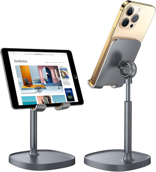LISEN Cell Phone Stand Adjustable Phone Holer for Desk, Computer Office Desk Accessories for iPhone 16 Holder Women Kitchen Essentials Fits Switch Kindle iPads Tablet 4-10in (Gray)