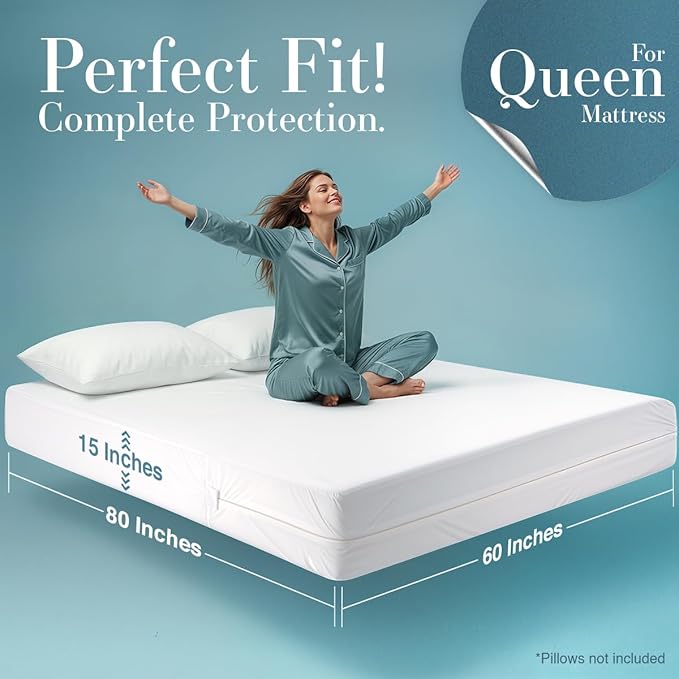 Utopia Bedding Mattress Protector Zippered Queen Size, 100% Waterproof Bed Bug and Dust Mite Proof Mattress Encasement, Absorbent 6 Sided Mattress Cover
