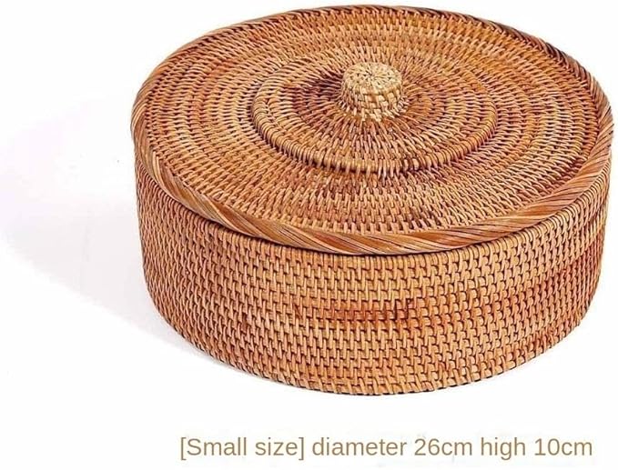 Fengyan Storage Natural Autumn Rattan Storage Basket, Dining Coffee Table Plate, Braided Nut Ornaments with Lid(Small)