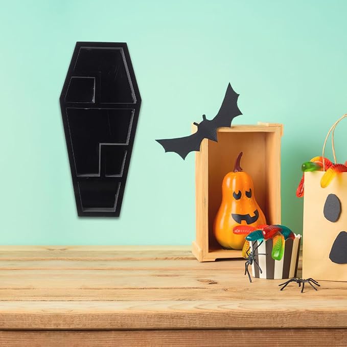 Spooky Coffin Shelf for Gothic Decor Unique Haunted House Compartment Display Rack for Table Storage Lightweight and Multipurpose Halloween Accessory