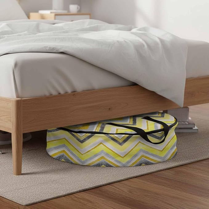 Storage Bag Yellow Grey Chevron Round Storage Totes Bins Closet Organizers with Zippers & Handle Geometric Design Stripe Clothes Storage Container for Bedroom Dorm Space Saving Packing Supplies Bags