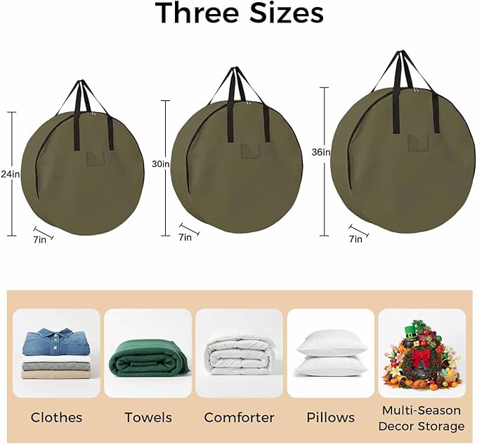 30 Inch Round Storage Bag 2 Pack,Dark Brown Solid Color Waterproof Wreath Storage Container with Handles&Zipper Simple Art Closet Organizer Bags Garland Box
