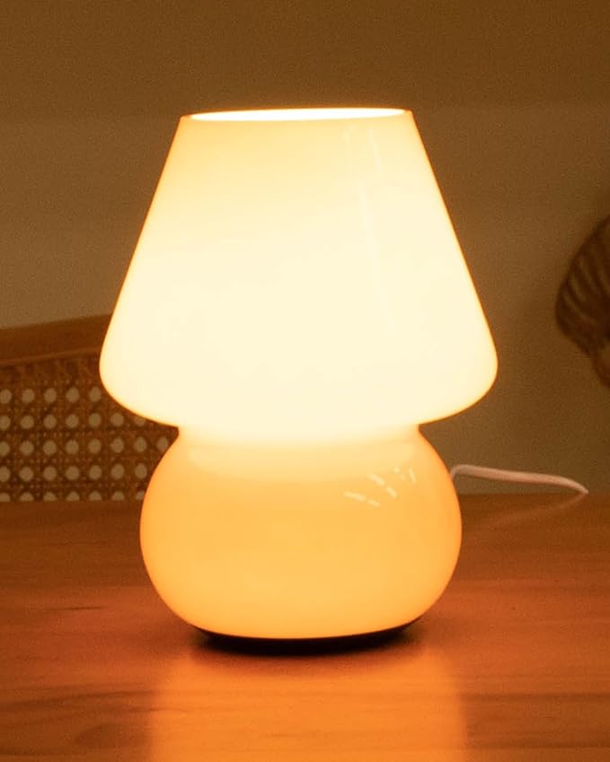 HEQET Dimmable Mushroom Table Lamp Orange Warm Lamp,Retro Accent Cute Cozy Ambient Desk Lamp, Bedroom Decor Aesthetic Lamp Nightstand Decor,Unique Home Decor