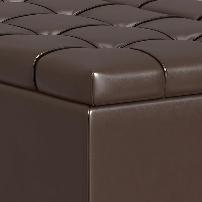 SIMPLIHOME Harrison Large Coffee Table Storage Ottoman - 40 inch Wide Upholstered Vegan Leather Square Lift-Top Ottoman in Chocolate Brown, Transitional Bench for Living Room with Sturdy Base