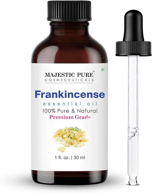 Majestic Pure Essential Oil with Glass Dropper - 100% Pure and Natural - Essential Oils for Diffuser, Aromatherapy, Soap and Candle Making, Frankincense Essential Oil, Frankincense Oil, 1 Fl Oz