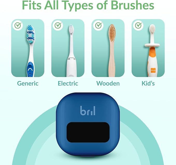 Bril UV-C Toothbrush Cleaner and Holder – Wall Mounted Toothbrush Head Cover, Electric & Manual Brush Cleaner Cover Case with Magnetic Mount, Portable, Durable, Rechargeable, Universal Fit – Multipack