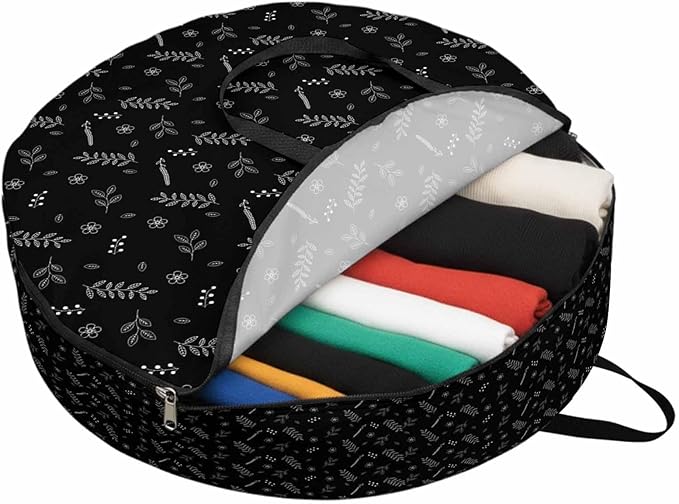 Storage Bag Black Wheat Ear Round Storage Totes Bins Closet Organizers with Zippers & Handle Floral Leaf Plant Clothes Storage Container for Bedroom Dorm Space Saving Packing Supplies Moving Bags