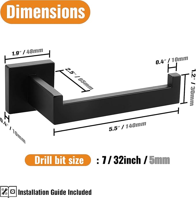 HITSLAM Matte Black Square Toilet Paper Holder Premium 304 Stainless Steel Toilet Roll Holder for Bathroom Rustproof Wall-Mounted 2 Pack