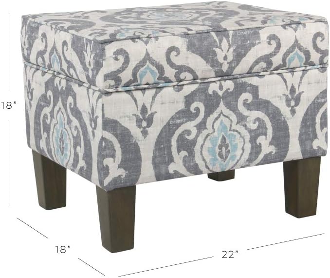 Homepop Home Decor |K7646-A750 | Upholstered Modern Rectangular Storage Ottoman | Hinged Lid Ottoman with Storage for Living Room & Bedroom, Suri Blue