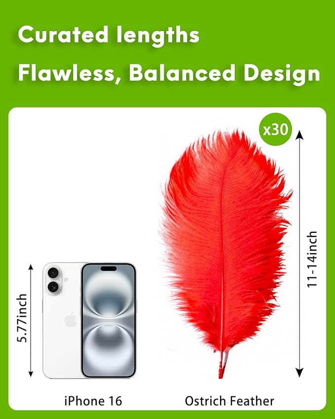 30pcs Red Ostrich Feathers Natural Bulk 11-14inch(28-35cm) Vase Craft Wedding Home Party Centerpieces Christmas Day Decoration