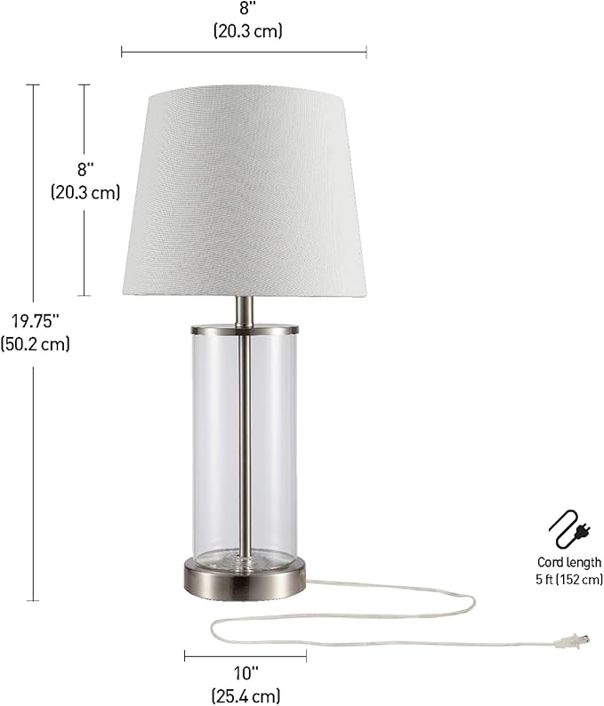 Globe Electric 67155 Maya 21" Fillable Table Lamp, Clear Glass and Steel Base, White Fabric Shade
