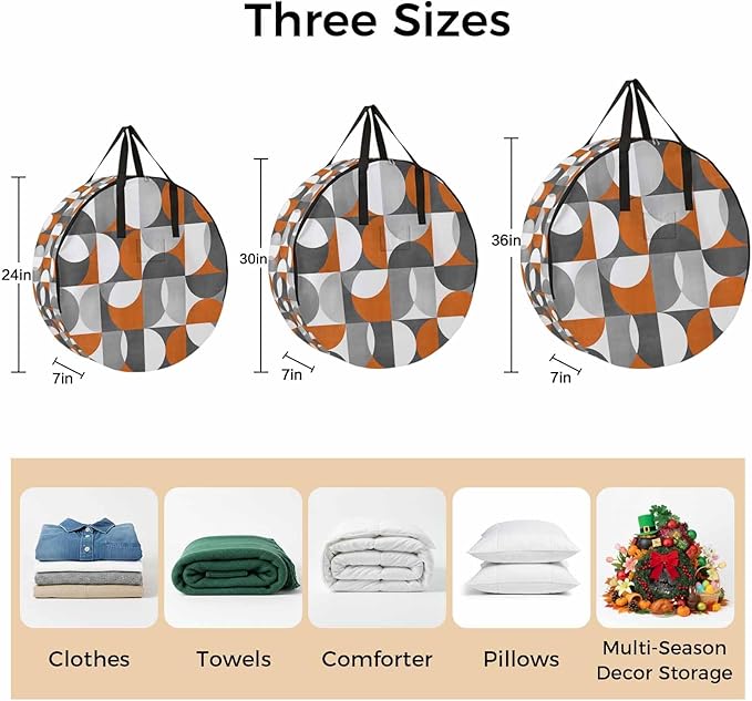 Storage Bag Mid Century Geometric Round Storage Totes Bins Closet Organizers with Zippers & Handle Abstract Modern Orange Clothes Storage Container for Bedroom Dorm Space Saving Packing Supplies Bags