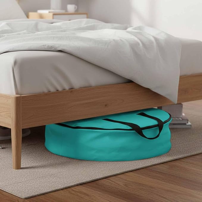 24 Inch Round Storage Bag 1 Pack,Water Green Watercolor Waterproof Wreath Storage Container with Handles&Zipper Solid Color Closet Organizer Bags Garland Box
