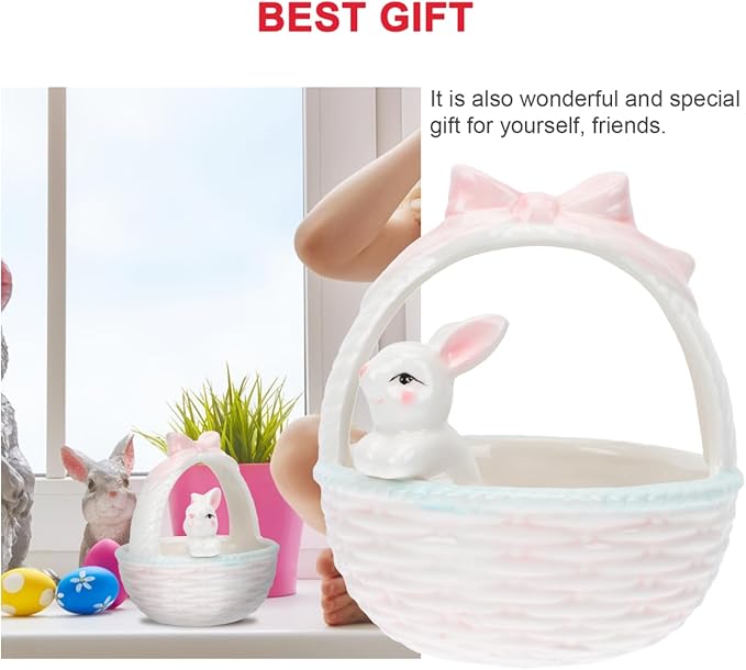 Angoily Rabbit Doll Easter Basket Ornament Bunny Basket Snack Storage Tote Bag Eggs Basket Carry Bucket Tote for Party Celebrate Decoration Easter Bunny Bowl
