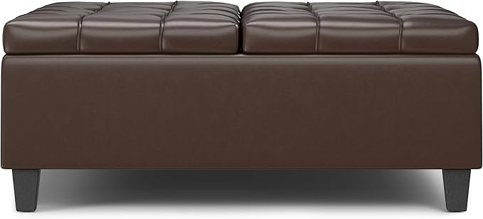 SIMPLIHOME Harrison Large Coffee Table Storage Ottoman - 40 inch Wide Upholstered Vegan Leather Square Lift-Top Ottoman in Chocolate Brown, Transitional Bench for Living Room with Sturdy Base