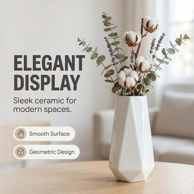Small White Vase, 7.4 Inch Ceramic Flower Vases Minimalism Style for Modern Table Shelf Centerpiece Home Decor Fit for Housewarming, Weddings, Birthday, Thanksgiving Day, Halloween, Christmas