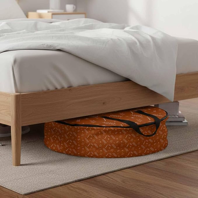 Storage Bag Orange Wheat Ear Round Storage Totes Bins Closet Organizers with Zippers & Handle Floral Leaf Plant Clothes Storage Container for Bedroom Dorm Space Saving Packing Supplies Moving Bags