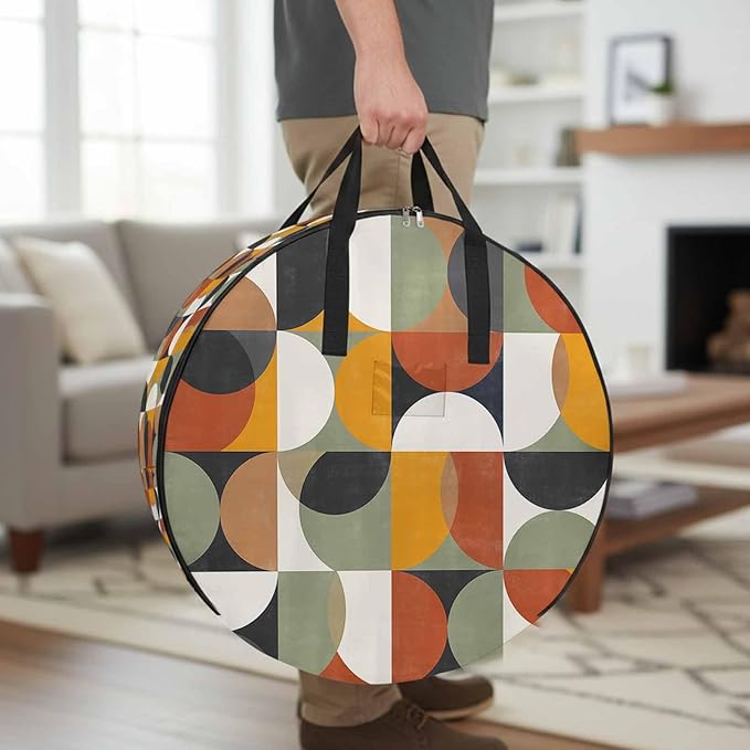 Storage Bag Mid Century Geometric Round Storage Totes Bins Closet Organizers with Zippers & Handle Abstract Modern Retro Clothes Storage Container for Bedroom Dorm Space Saving Packing Supplies Bags