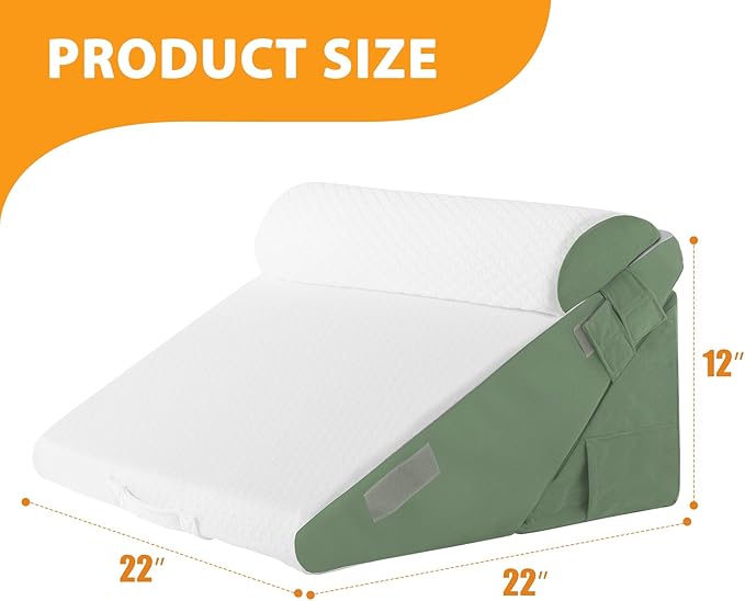 Ruqmuis 3PCS Wedge Pillow Set for After Surgery, Adjustable 9&12 Inch Bed Wedge Pillow for Sleeping, Incline Pillow Wedge for Headboard, Post Surgery, Acid Reflux, Neck&Back Support, Green