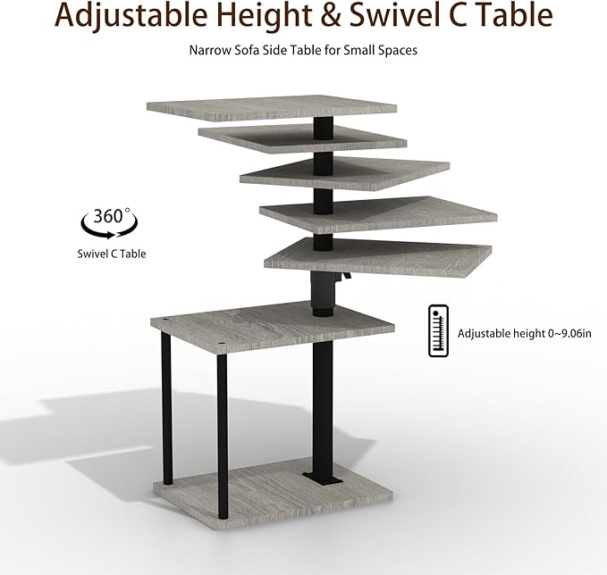 Faesun Swivel Side Table for Couch Arm, Adjustable C End Table for Recliner or Bed, Tv Trays with Storage Shelf for Small Spaces Small Nightstand Table for Living Room, Bedroom，2pc