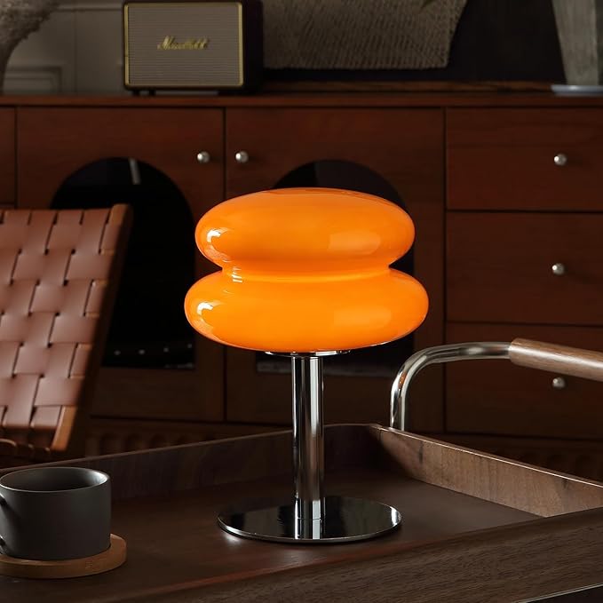 Glivpny Mushroom Lamp Table Lamp for Night Stands,Mid Century Modern Desk Lamps for Bedroom, Vintage Dimmable Bedside Small Lamps, Cute Cool Home Room Aesthetic Decor for Living Room (Orange)