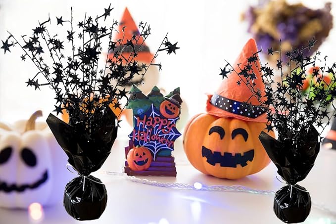 FUBININA 6 Pack Halloween Table Centerpieces Party Table Decoration Metallic Foil Spray Centerpiece Star Black Decor Indoor for Birthday Wedding Anniversary Graduation Holiday Party Supplies