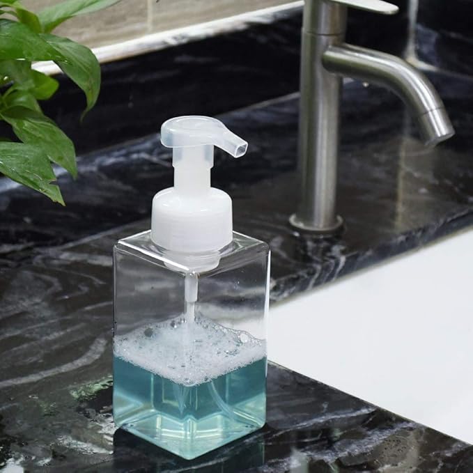UUJOLY Foaming Soap Dispenser, 450ml (15oz) Refillable Pump Bottle Plastic for Liquid Soap, Shampoo, Body Wash (2 Pcs) (Clear)